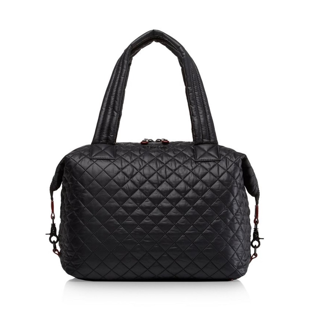 MZ Wallace Large Sutton Black Quilted Nylon Travel Tote Crossbody 2 Pouches